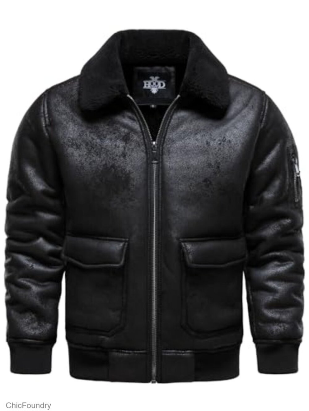 Men's Faux Leather Bomber Jacket with Fleece Lining, Winter Coat, Long Sleeve,